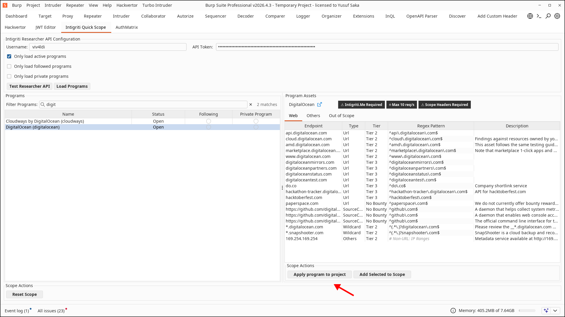 Intigriti Quick Scope search for DigitalOcean