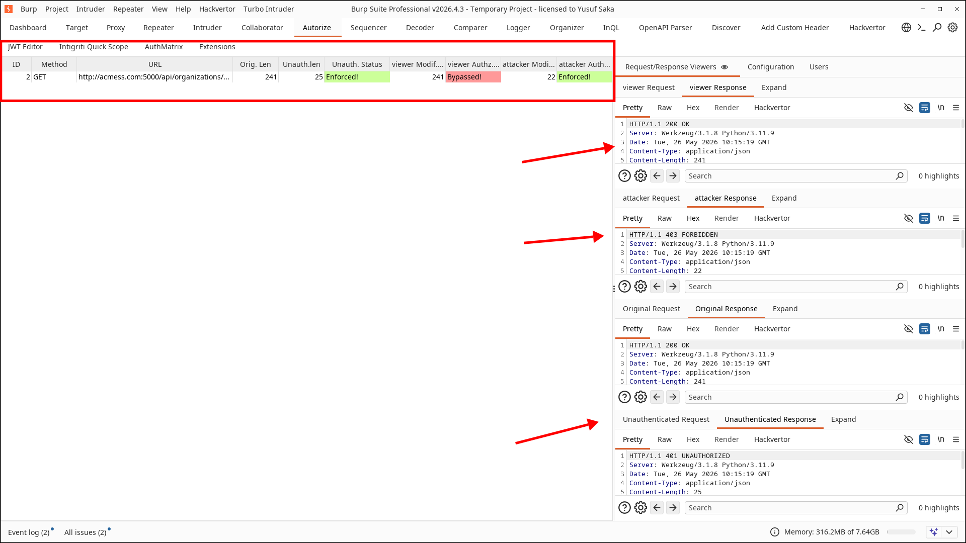 Autorize results for the Load employees request