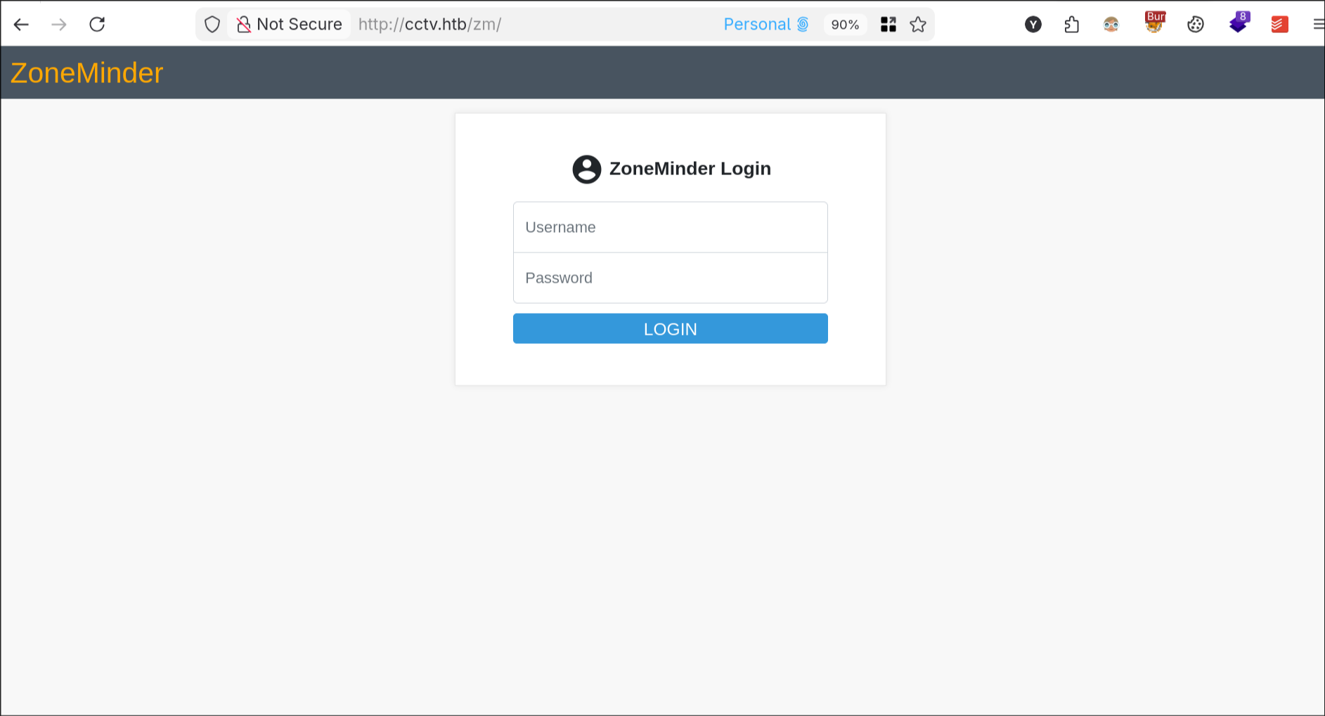 ZoneMinder login page