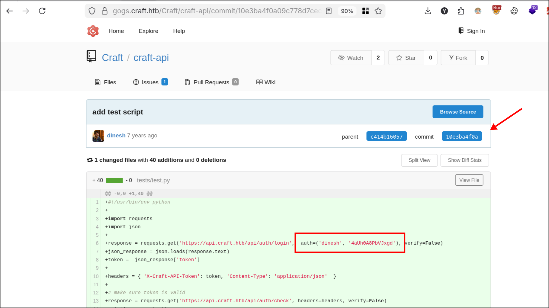 Credentials in commit