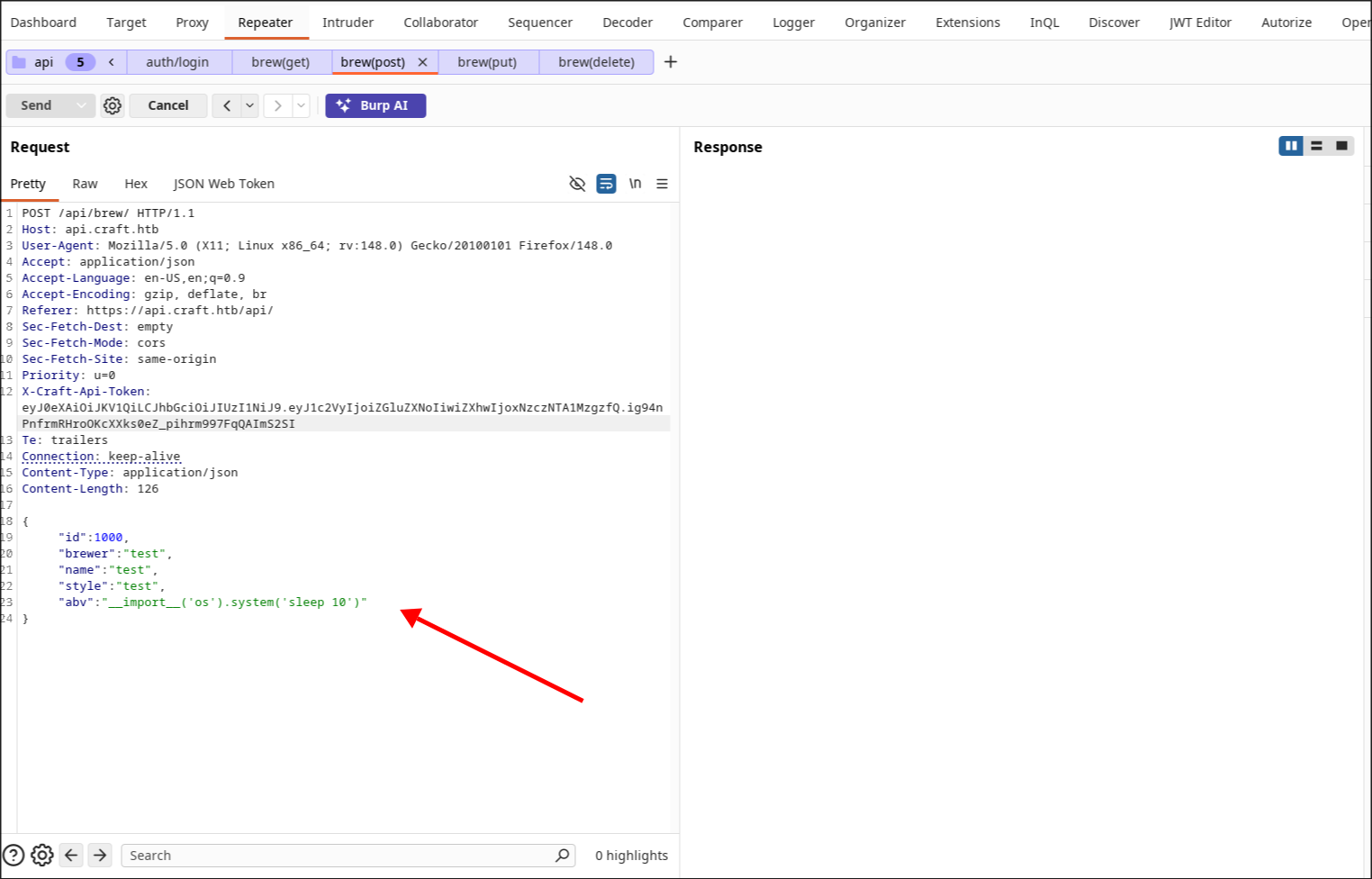 RCE with sleep 10