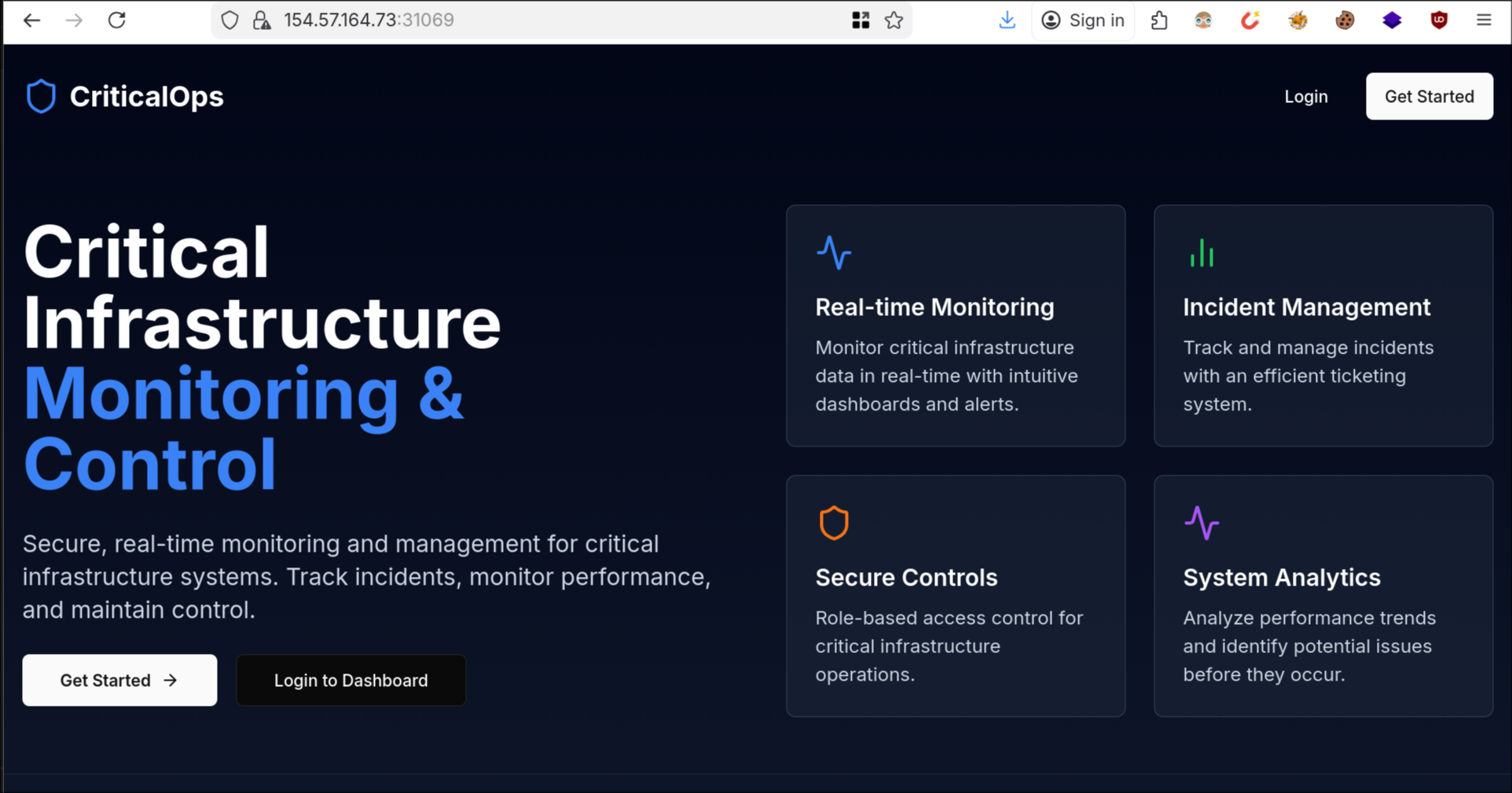 Login page
