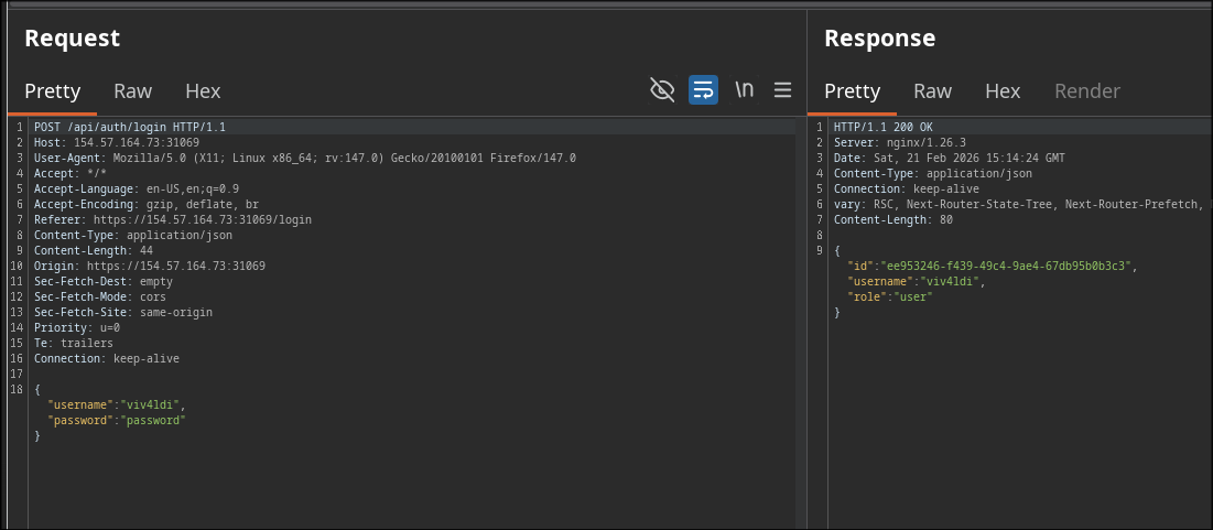 Login response showing role