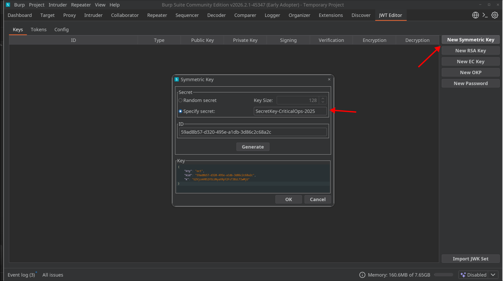 JWT Editor key setup