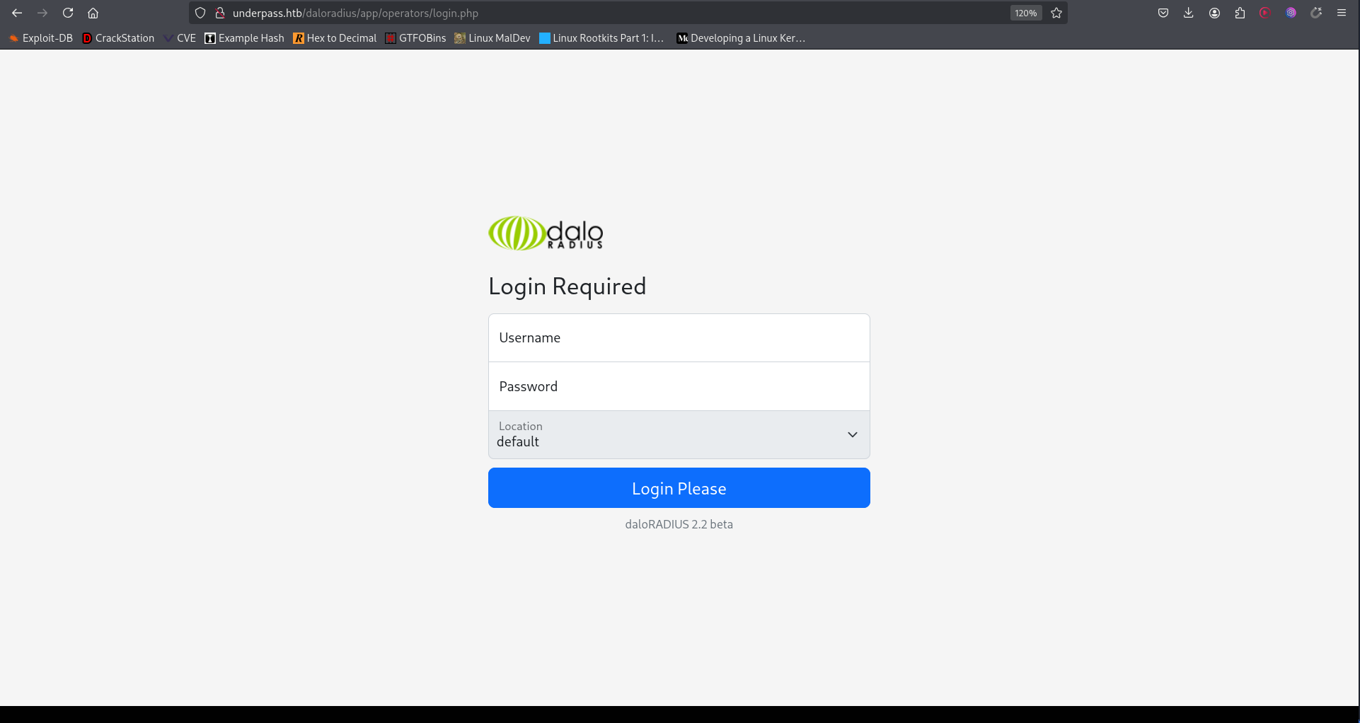 daloRADIUS login page