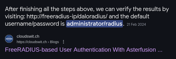 Researching default credentials