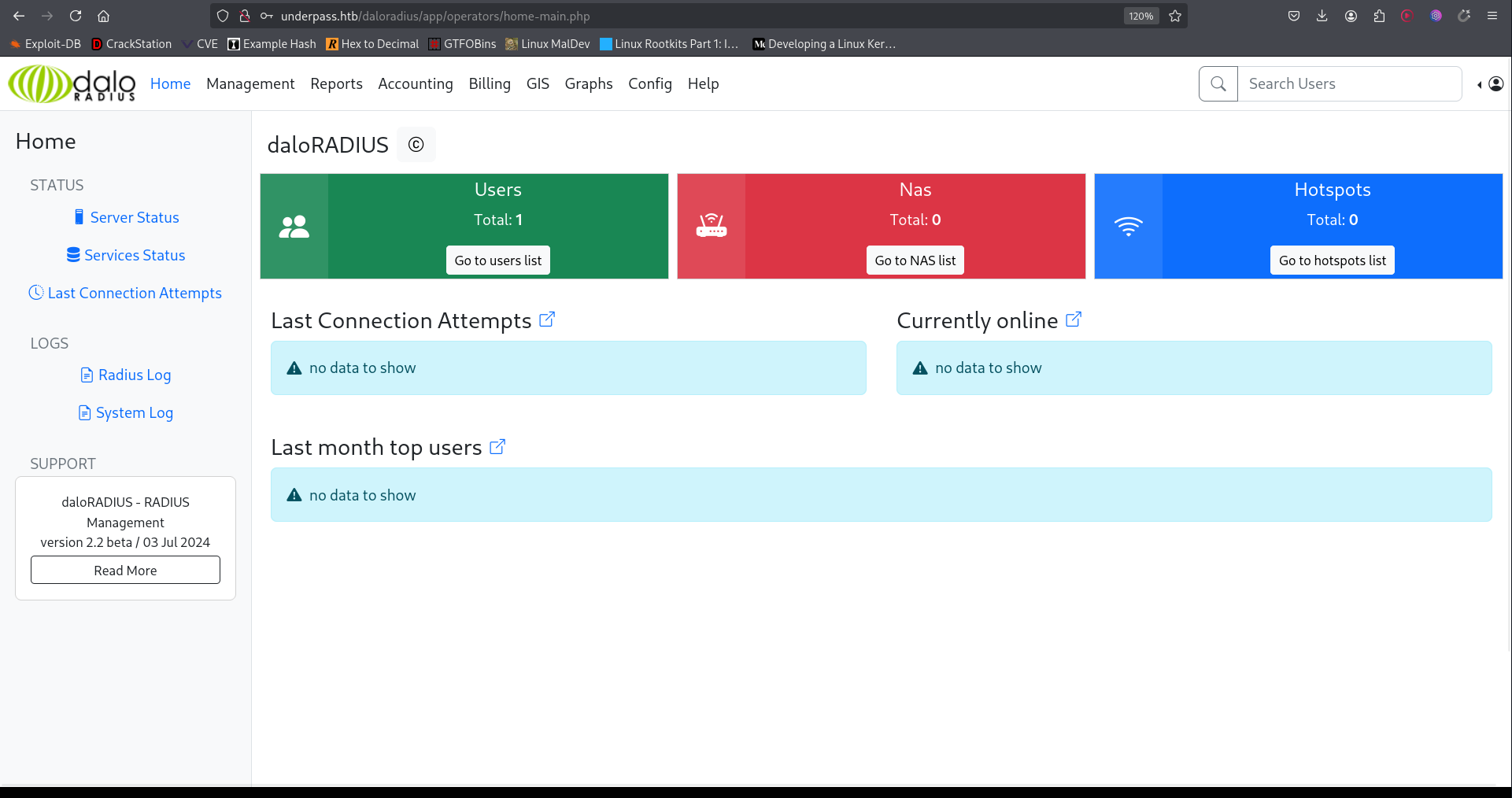 daloRADIUS admin panel